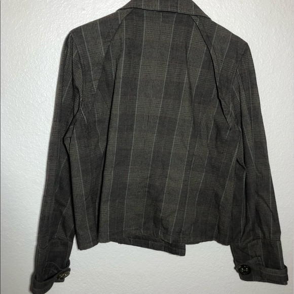 Anthropologie Tulle plaid tartan olive green button up coat medium double breast - Picture 3 of 3